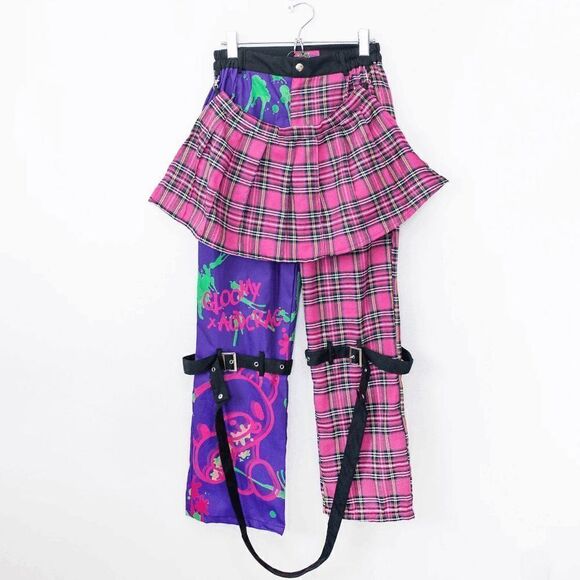 Gloomy Bear Pastel Hot Pink & Purple Checkered Punk Rock, Emo, Rave Pants - Picture 1 of 3